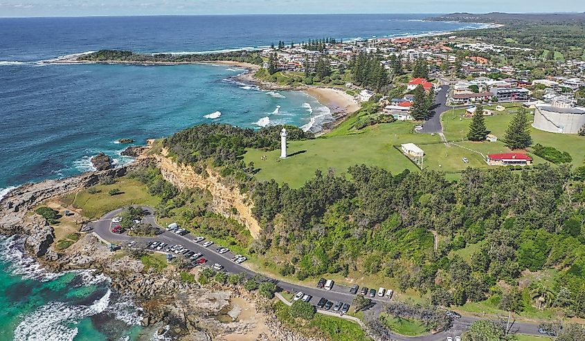 Aerial view of the lighthouse in Yamba, NSW, Australia.