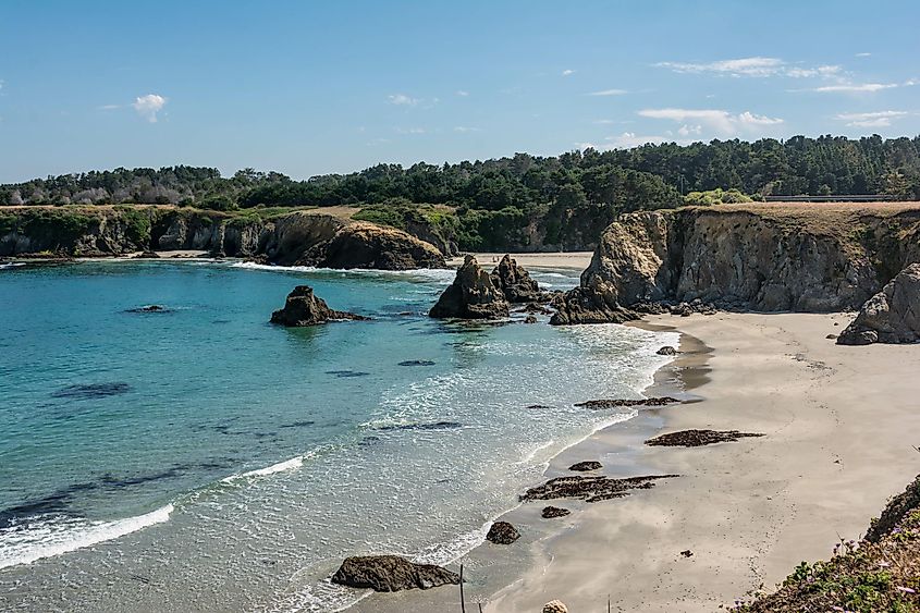 The rocks on the beach in Fort Bragg, California