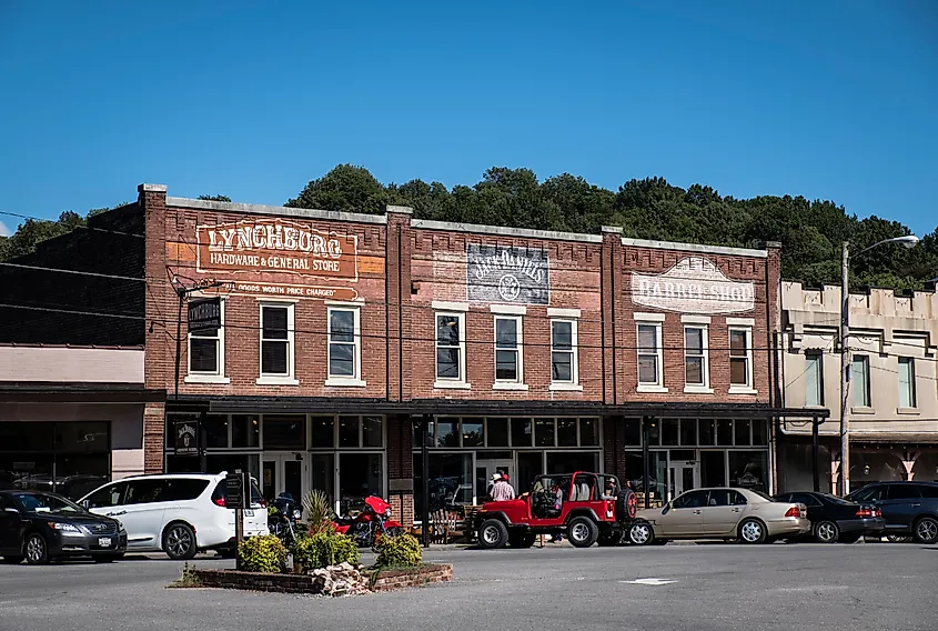Shops on the square in Lynchburg, Tennessee, home of the Jack Daniel's Distillery