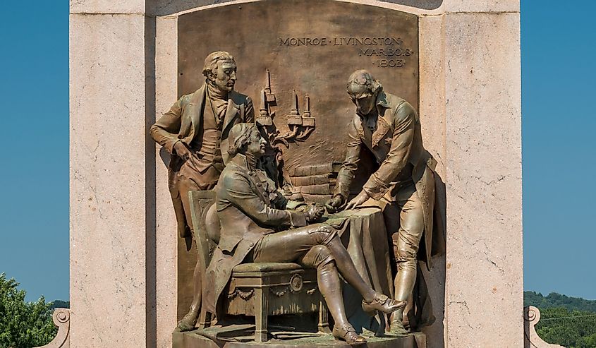 Karl Bitter bronze relief depicting the signing of the Louisiana Purchase on the grounds of the Missouri State Capitol