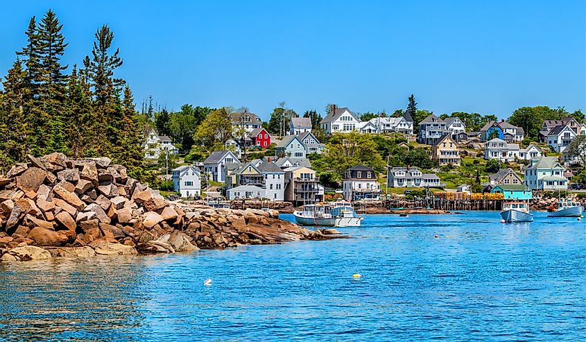 Picturesque New England fishing village waterfront and harbor, Stonington, Maine