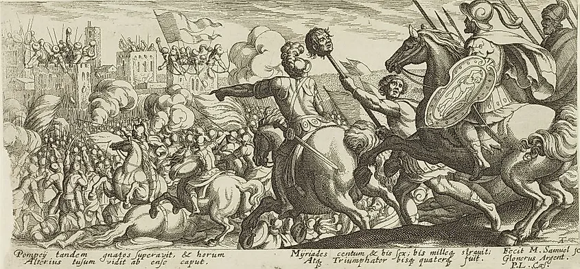Battle of Munda (engraving by Matthäus Merian, cca 1625)