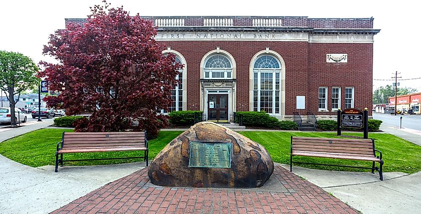 Glacial boulder in Hanover Square, in front of First National Bank in Horseheads, New York