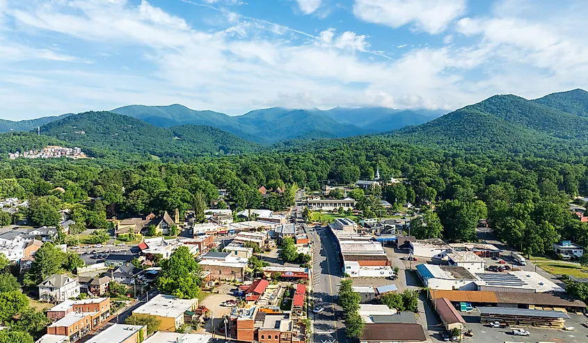 Aerial view of Black Mountain, North Carolina.