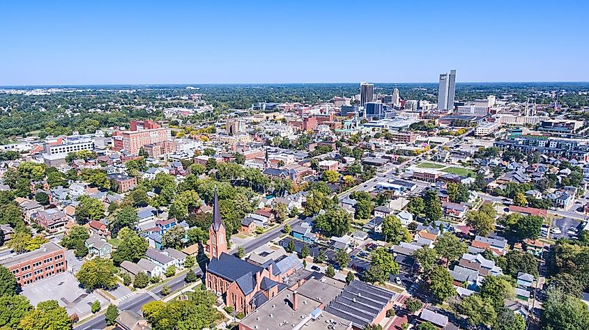 Downtown Fort Wayne, Indiana at its rivers.