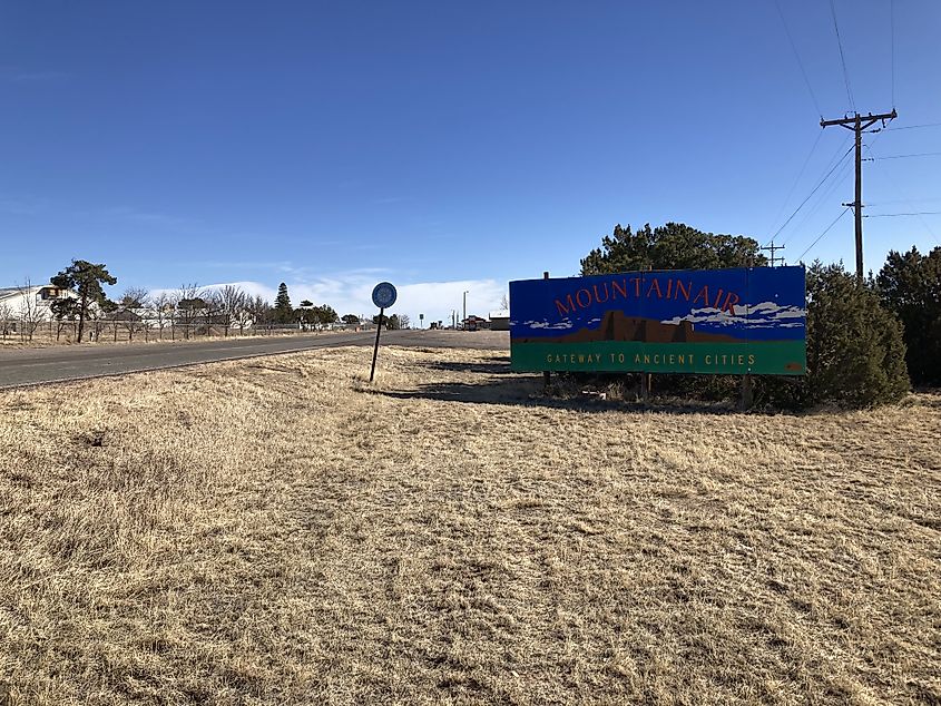 A roadside sign for Mountainair, New Mexico