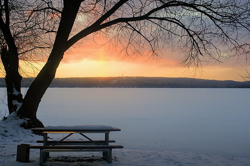 Winter sunrise over Lake Bellaire.