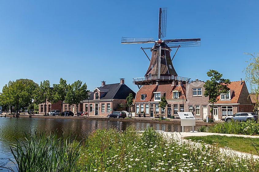 Windmill - De Vlijt, along the harbor in the center of the Dutch city of Meppel.