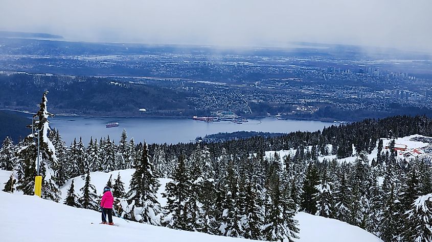 A skier on Mount Seymour, North Vancouver, British Columbia, Canada