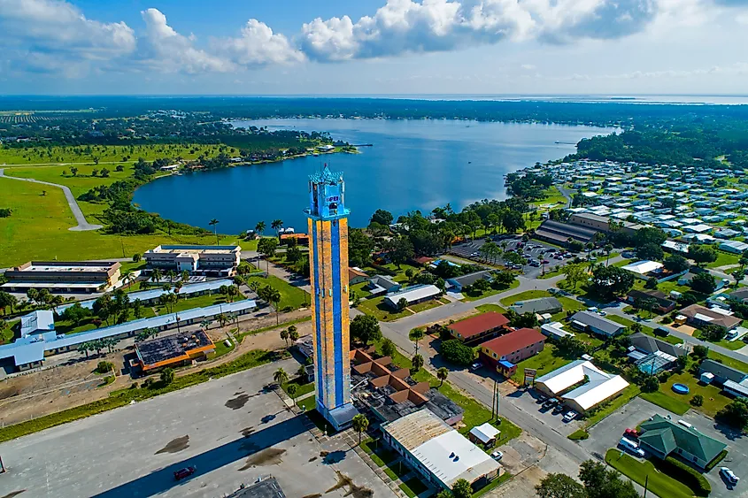 Aerial view of Lake Placid Florida a city know for the Caladium flower and festival and city of murals. Created 08.03.24