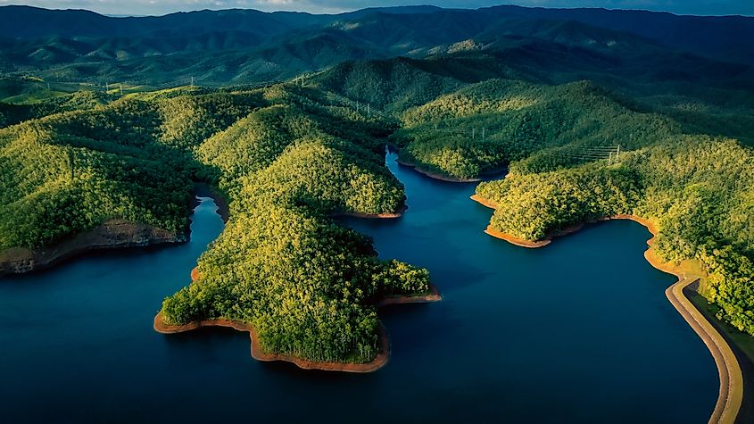 Aerial view of Lake Wivenhoe, Queensland.