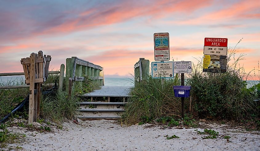 Entrance to Vero Beach Florida with dramatic sunset sky