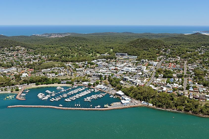 Aerial view of Nelson Bay, New South Wales, Australia.