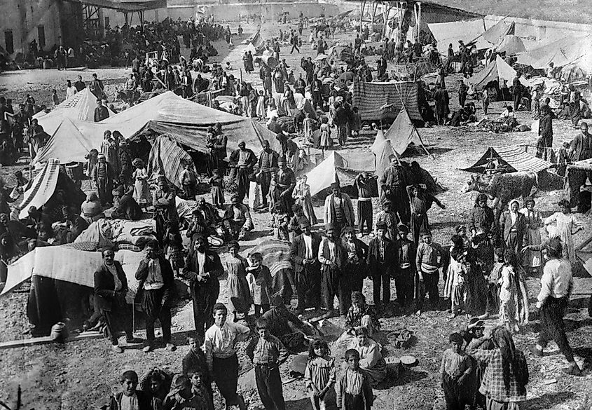 Armenian families in a refugee camp 