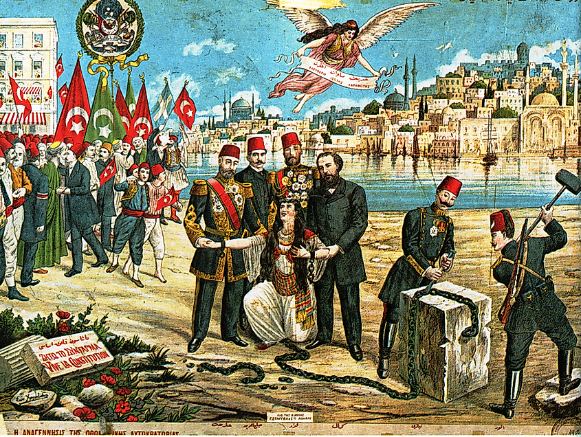 A lithograph celebrating the Young Turk Revolution