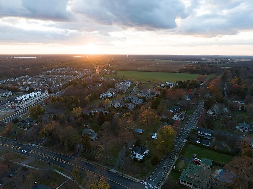 Aerial view of a sunset in Cranbury, New Jersey