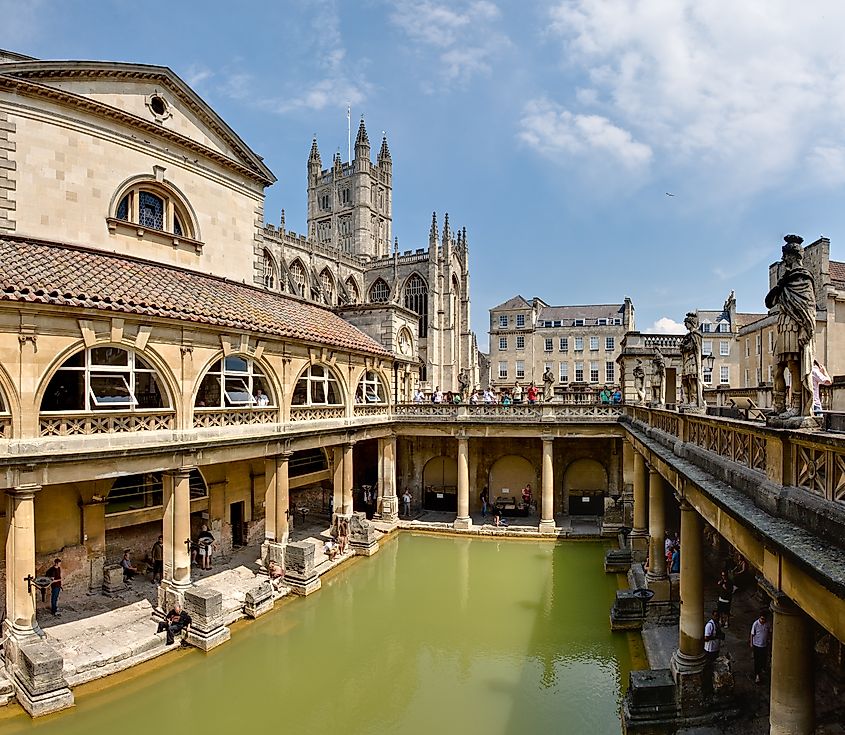 Roman public baths (thermae) in England.
