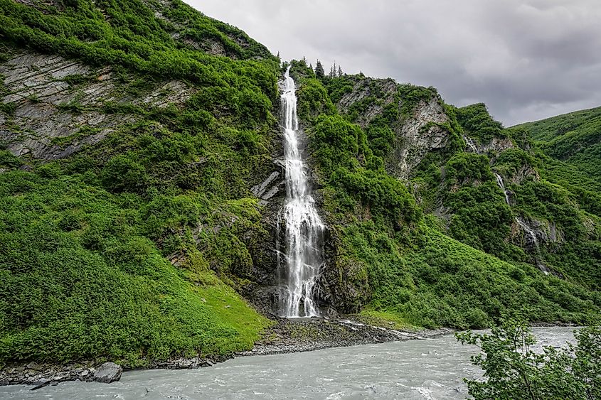 Bridal Veil Falls on the road to Valdez, Alaska.