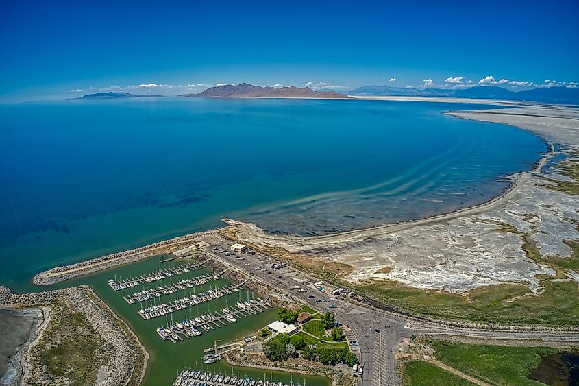 Aerial View of Swimming Beach on the Great Salt Lake, Utah