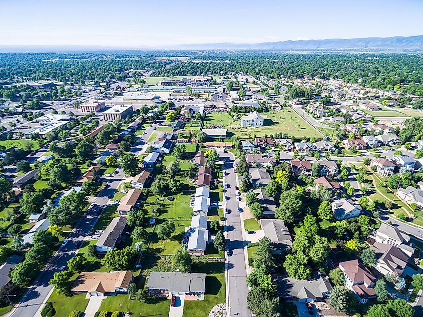 Aerial view of a residential neighborhood in Lakewood, Colorado