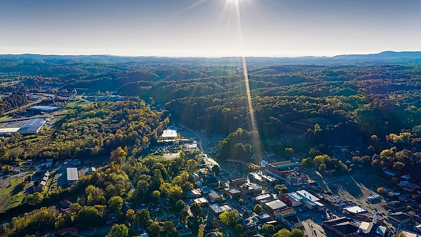 Aerial sunset during the fall in Ellijay Georgia