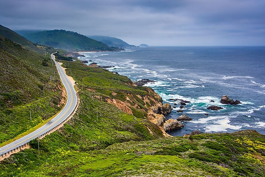View of Pacific Coast Highway in Garrapata State Park, Big Sur, California.