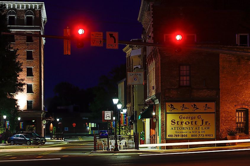 Downtown Salisbury, Maryland, at night