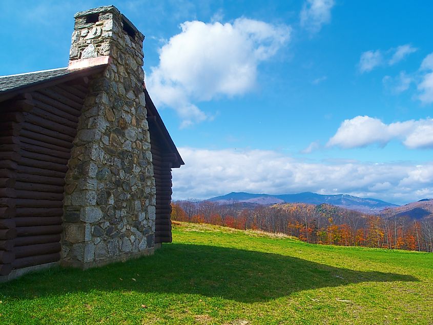The view from the picnic shelter at Coolidge State Park in Plymouth, Vermont.