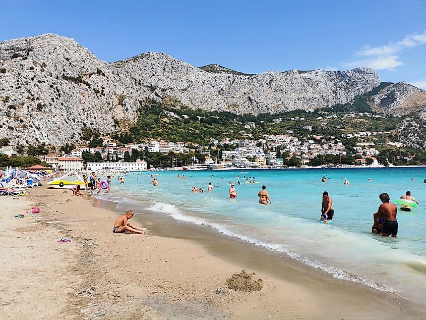 Sandy beach in the old town of Omiš in Croatia