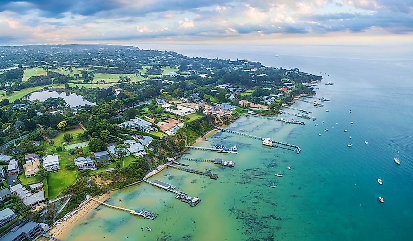 Aerial landscape of Sorrento suburb coastline