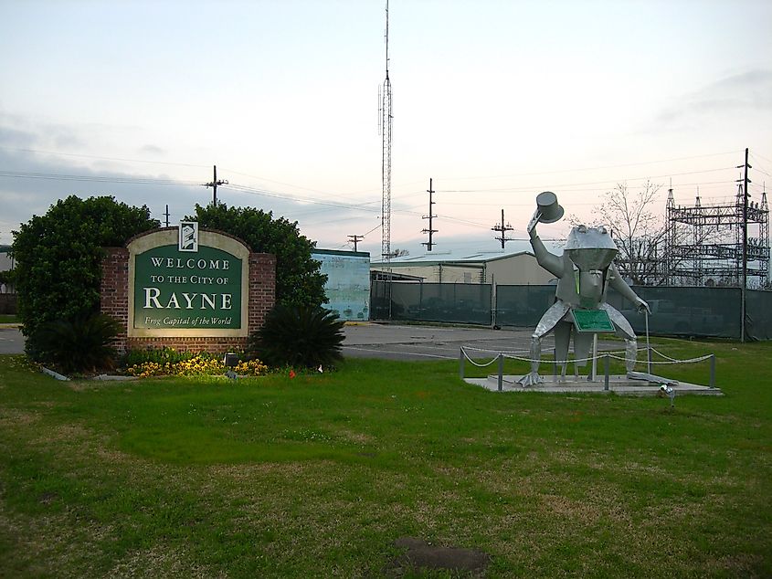 Sign welcoming visitors to Rayne, Louisiana