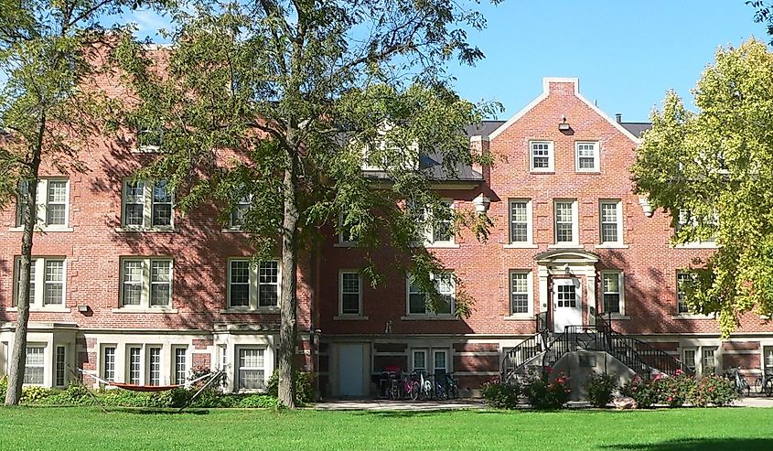 Taylor Hall, on the campus of Hastings College in Hastings, Nebraska; seen from the east.