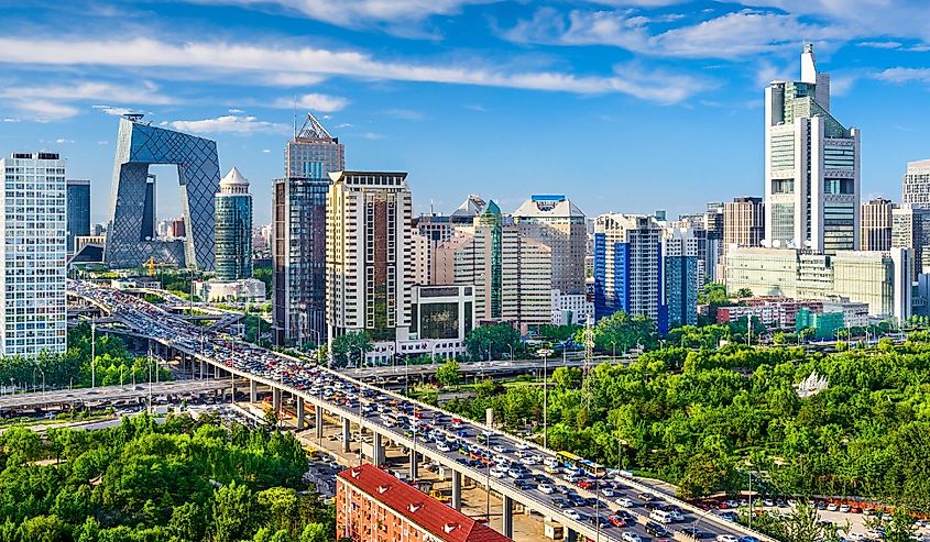 Overlooking Beijing, China cityscape at the CBD.