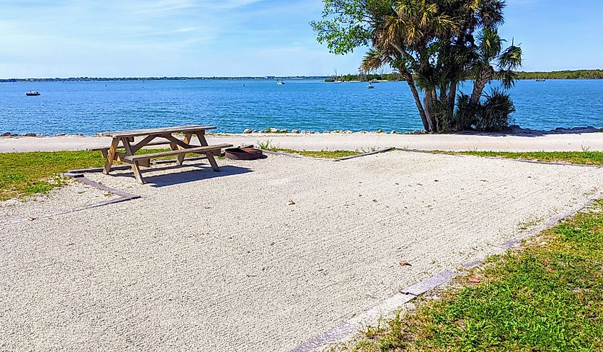 Beautiful Florida RV waterfront camp site empty and inviting