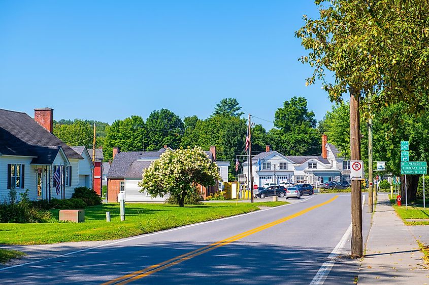 Rue Canusa Street is the only part of the Canada USA border runs down the middle of a street between Derby, Vermont, USA and Stanstead, Quebec, Canada