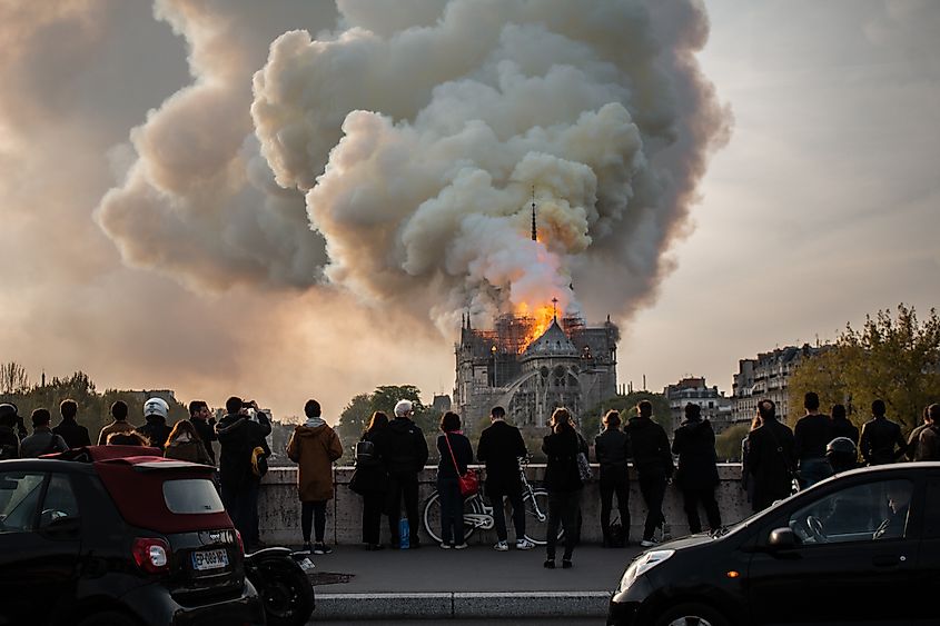 The 2019 fire severely damaged the Notre Dame Cathedral in Paris, France