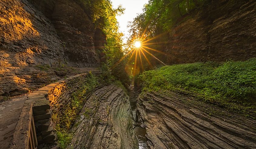 Watkins Glen sunrise in the Gorge Trail.