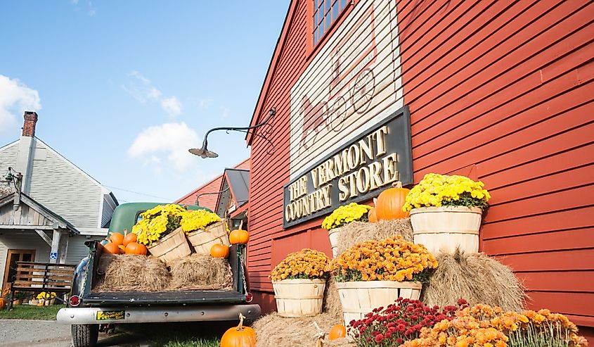 Historic Vermont County Store in autumn in Weston, Vermont.