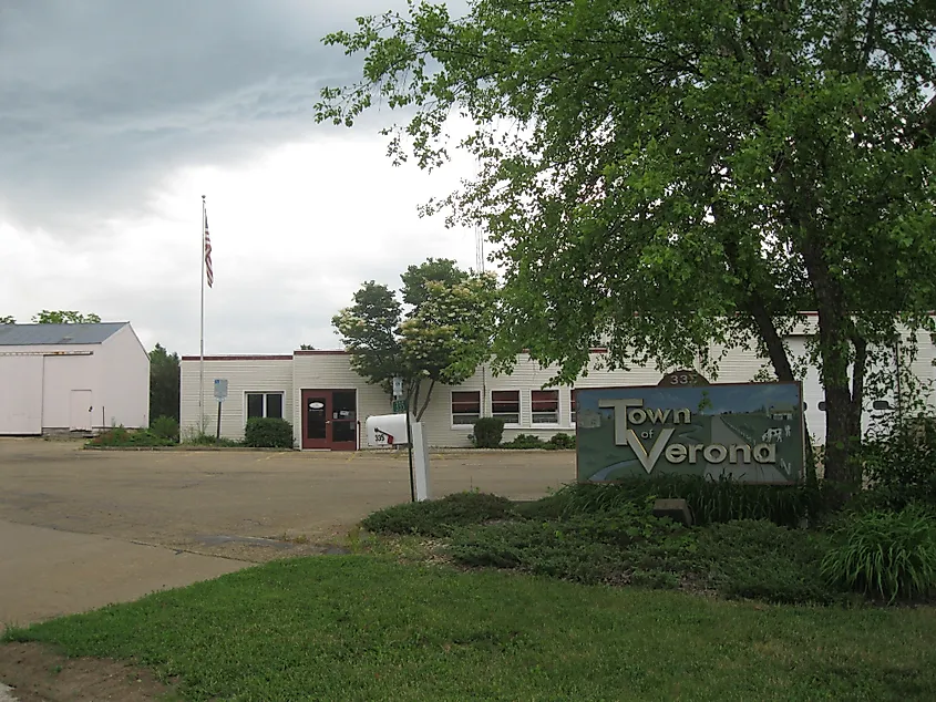 Town hall and sign in Town of Verona, Wisconsin.