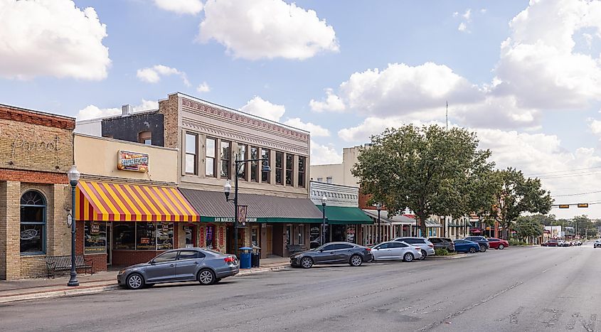 San Marcos, Texas: The old business district on LBJ Drive, via Roberto Galan / Shutterstock.com