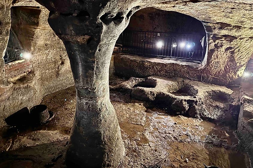 The medieval tanning pits cut into the floor of the City of Caves
