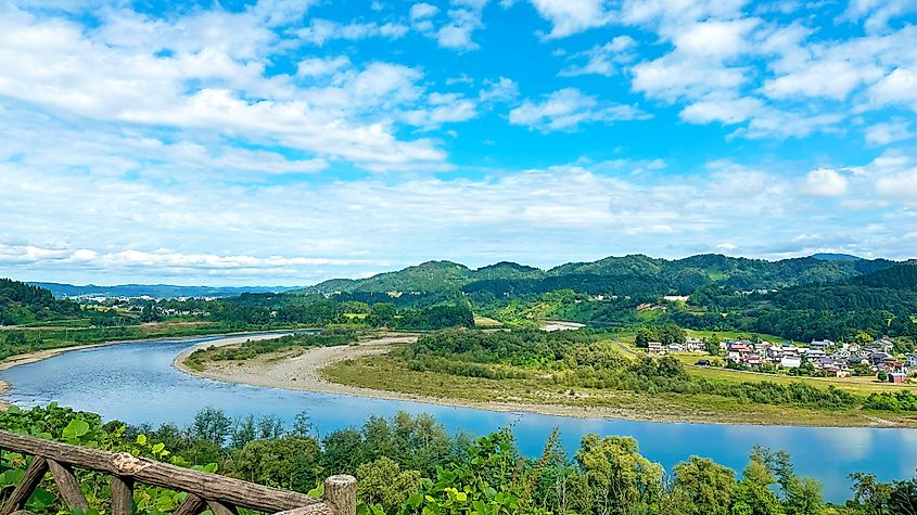 View from the Echigo Kawaguchi SA Observation Deck, Shinano River, Nagaoka City, Niigata Prefecture