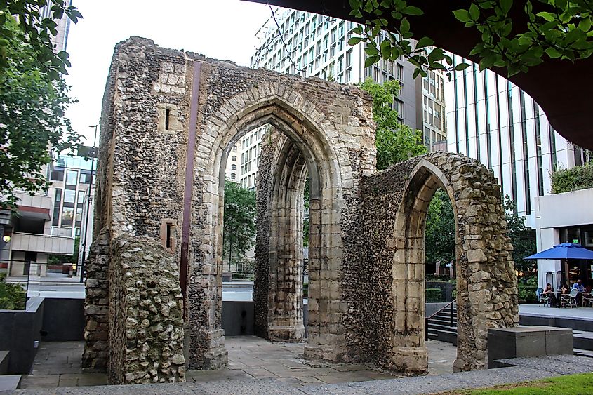 The London Wall Roman ruins in London, England.