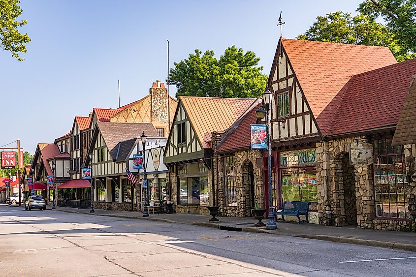 Beautiful stone buildings in Hollister, Missouri.