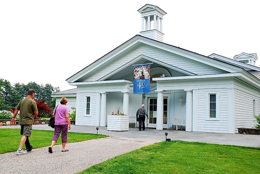 Patrons make their way to the entrance of the Norman Rockwell Museum in Stockbridge, Massachusetts