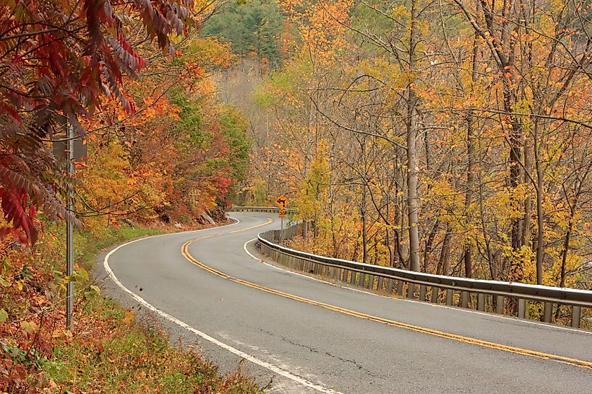 Fall foliage in Litchfield Hills in Connecticut. 
