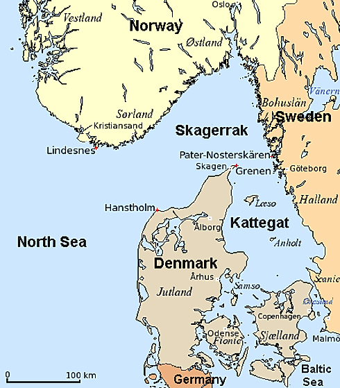 Map showing the location of Kattegat.  