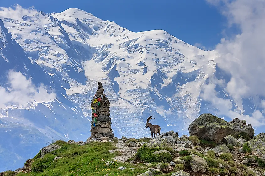 Mont Blanc in the Alps on the France-Italy frontier.