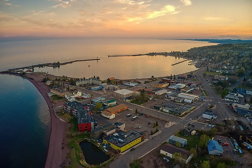 Aerial view of Grand Marais, Minnesota.