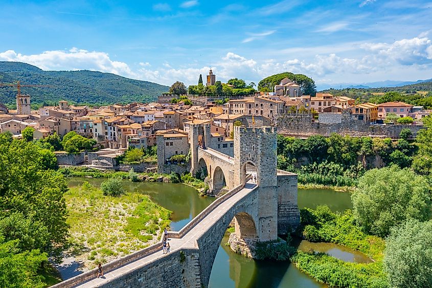 Medieval bridge in Spanish town, Besalu.